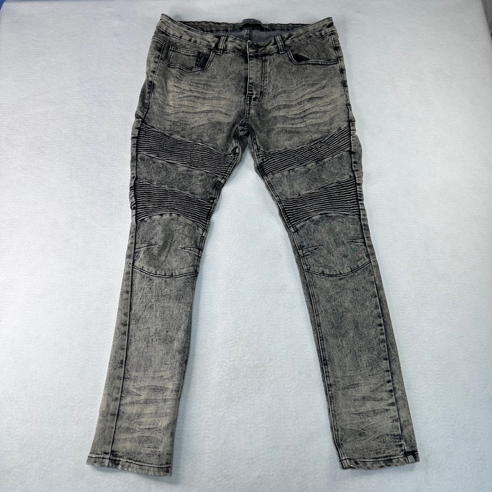 Denim‎ & Rivets Moto Biker Jeans Mens 34 Grey Excellent Acid Wash DR9154 Slim